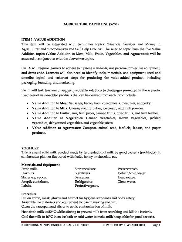 UNEB O-Level (S4) Value Addition: Responses to Item One
