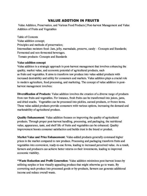 Value Addition on Fruits Notes for S1-S6 Uganda (UNEB Curriculum)