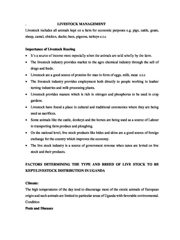 S.5 CBC Livestock Production Notes - Uganda Secondary Curriculum