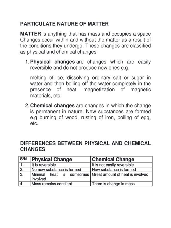 S1 Chemistry Notes - Particulate Nature of Matter