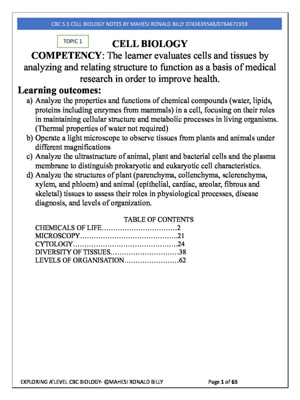 S.5 Cell Biology Notes ASC by Mahesi