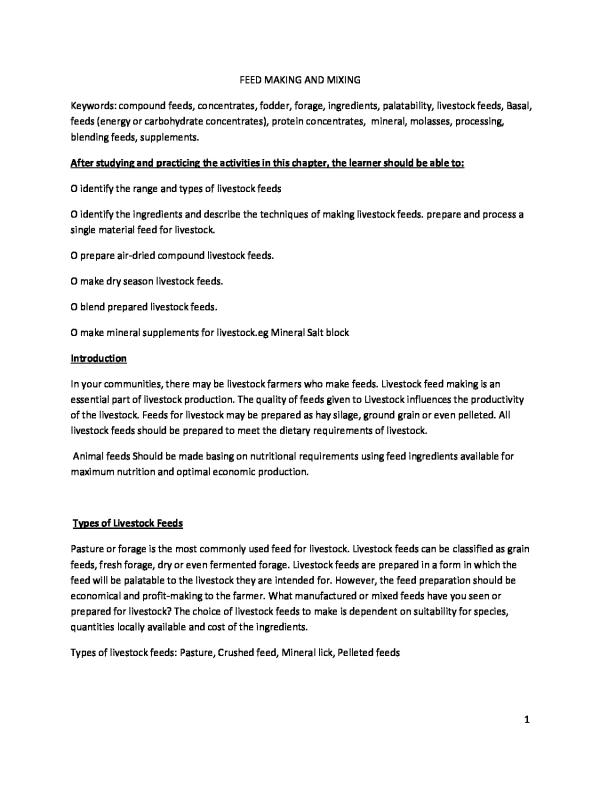 S.3 Agriculture Notes: Livestock Feed Making