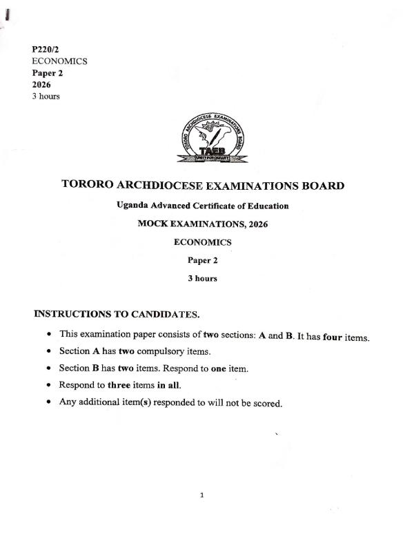 TAEB UACE  Economics Paper 2 Mock Examination