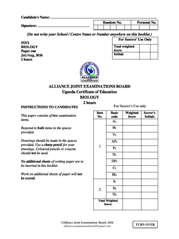 Alliance Joint Mock Examinations 2026 - Senior 4 (S.4)