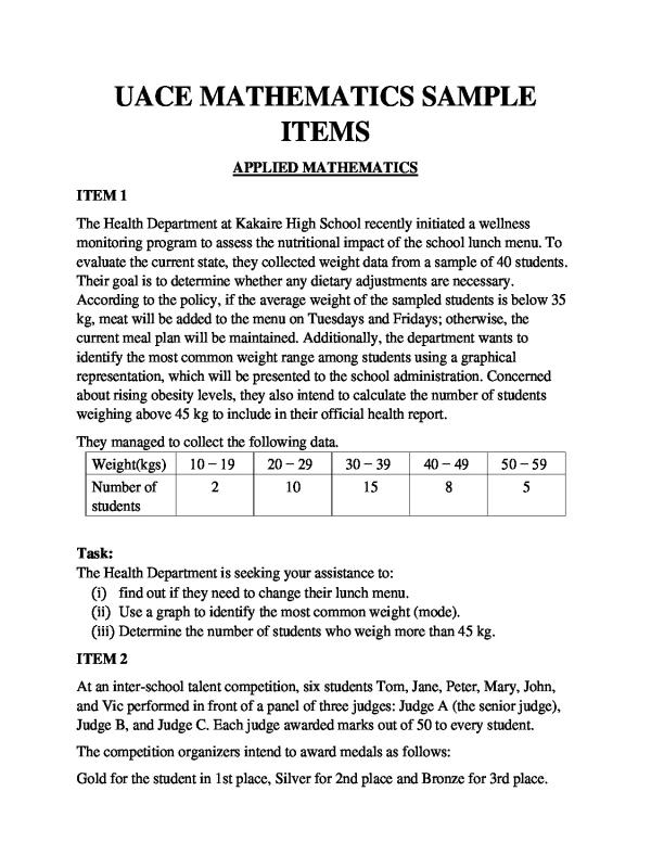 Applied Mathematics Item Bank for Uganda Secondary Schools (S1-S6)