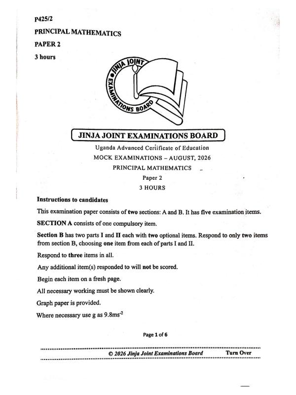 UACE Principal Mathematics Paper 2 (UNEB) - 2026