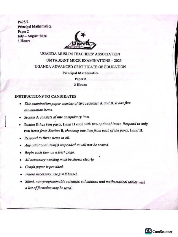 Uganda Mathematics Teachers' Association Mock Mathematics Paper 2 (2026)