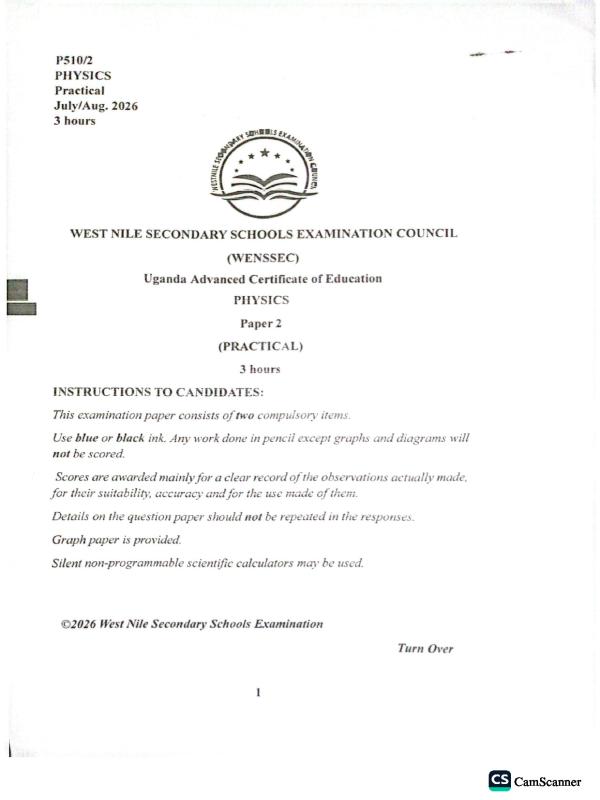 UACE 2026 Physics Paper 2 Mock Examination - WENSEC