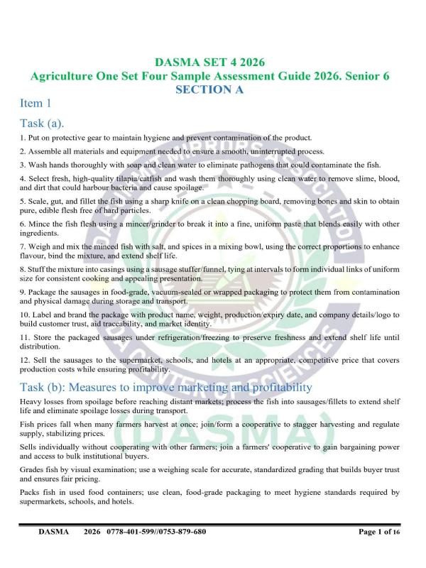 DASMA A-Level Agriculture Mock Exam Paper - Set 4