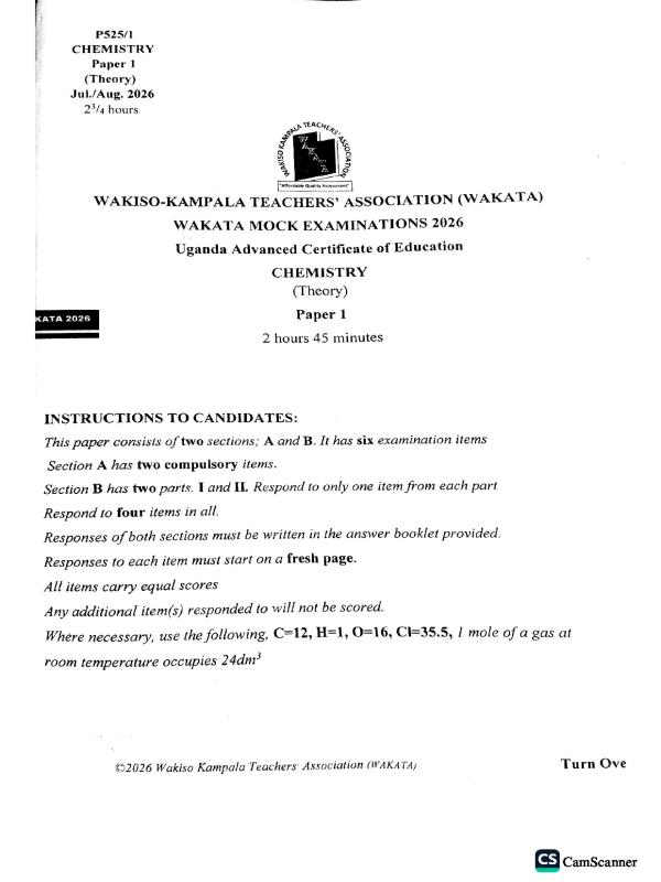 WAKATA Chemistry Paper 1 2026