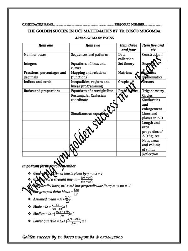 UCE Mathematics Study Guide & Revision Notes
