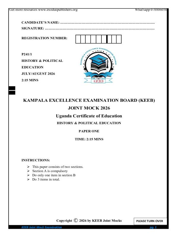 S.4 History UCE KEEB Mock Examination 2026