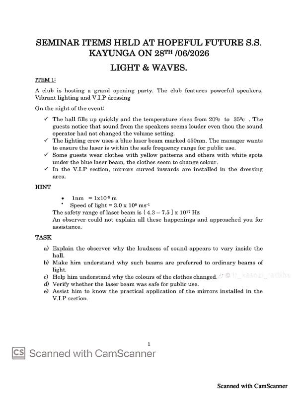 Uce physics seminar items at hopeful future ss kayunga(2026)