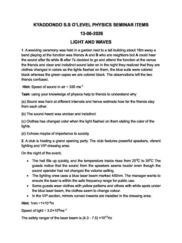 Physics o Level seminar items kyaddondo ss