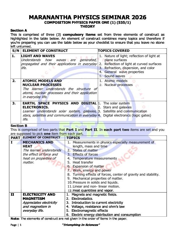 Maranantha olevel physics seminar items