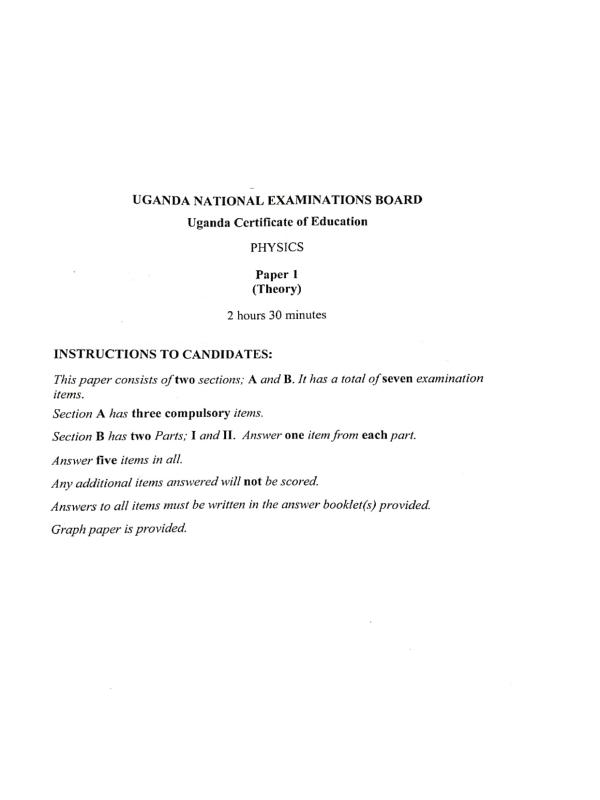 S4 Physics Paper 1 UNEB Guide 2024 - Uganda Secondary School Exams