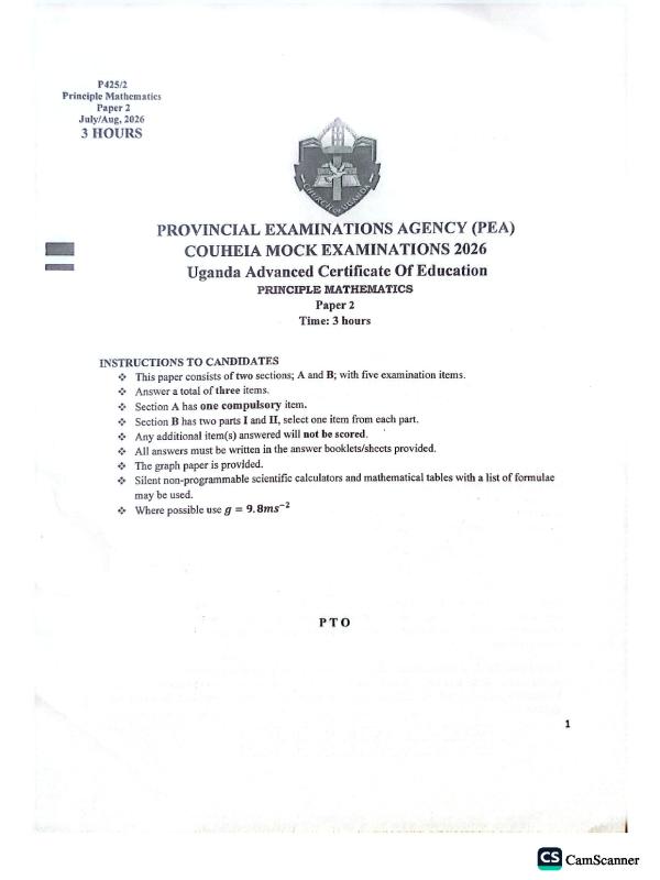 COUHEIA Mock Exam - Mathematics Paper 2 (2026)