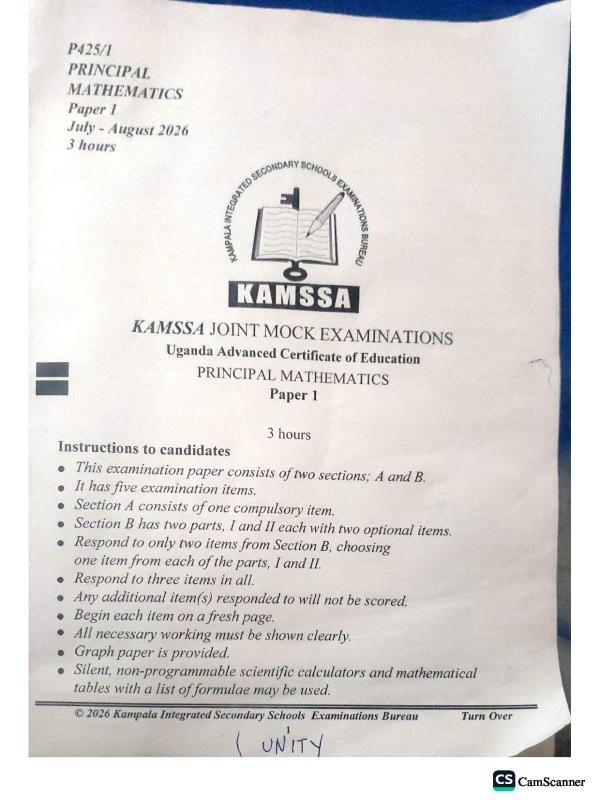 UACE KAMSSA Mock Mathematics Paper 1 (MTC 1) 2026