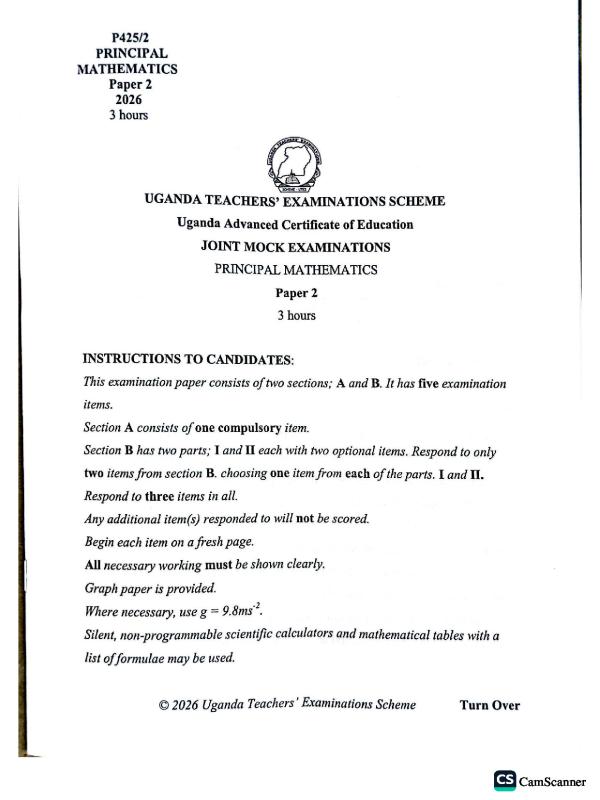 UACE UTES Mathematics Paper 2 2026 - Uganda National Examinations Board (UNEB)
