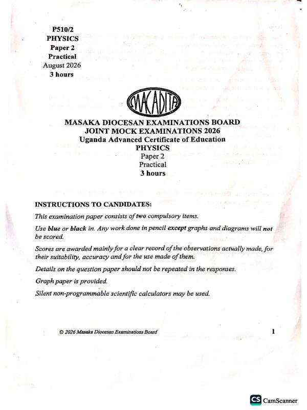 Senior 6 Physics Paper 2 Macadita Mocks 2026