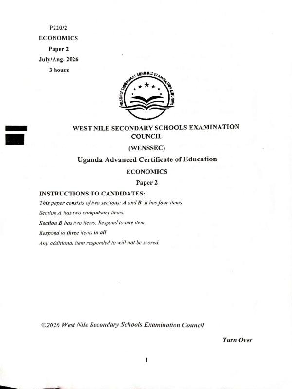 S.6 Economics Paper 2 WENSSEC Mock Examinations 2026