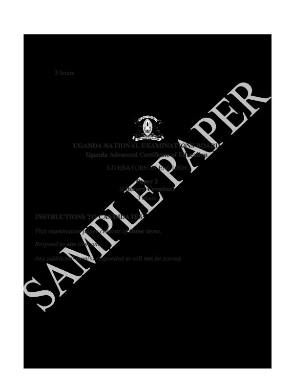 Uganda A Level Literature Sample Paper 2026 - UNEB