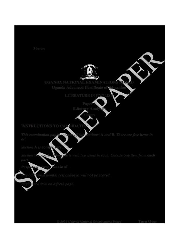 S6 Literature Sample Paper - UNEB 2026