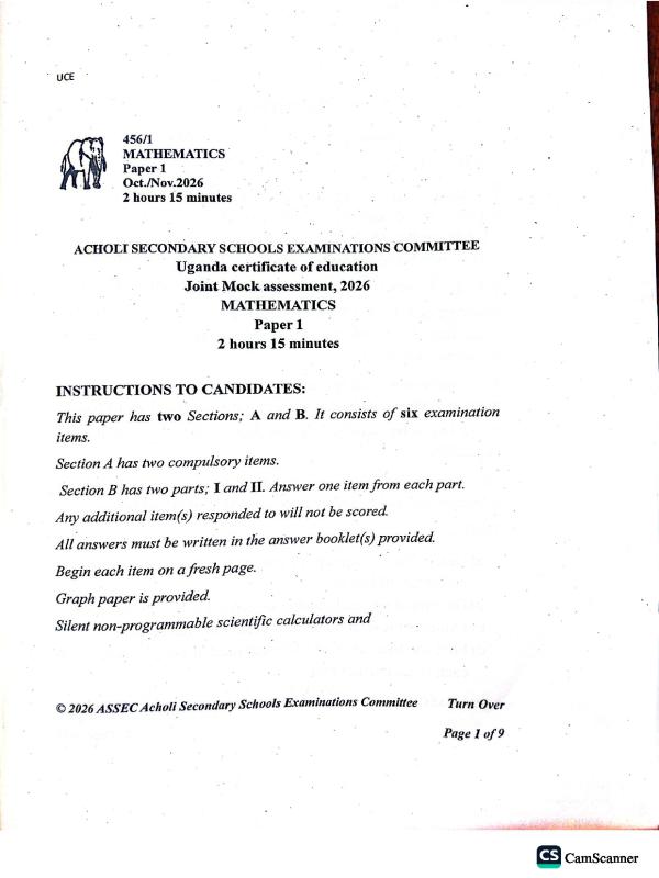 Senior 4 (S4) Mathematics ASSEC Mock Paper 2026
