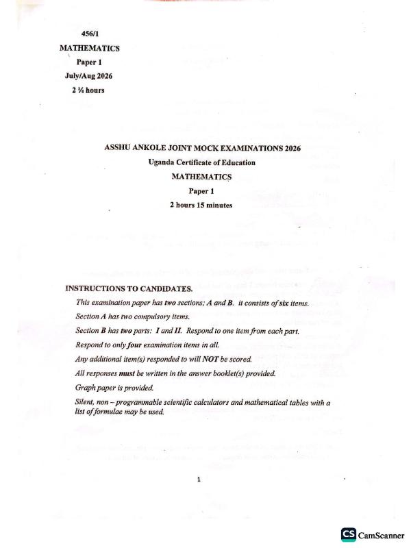 S4 Mathematics ASSHU Mock Exam 2026