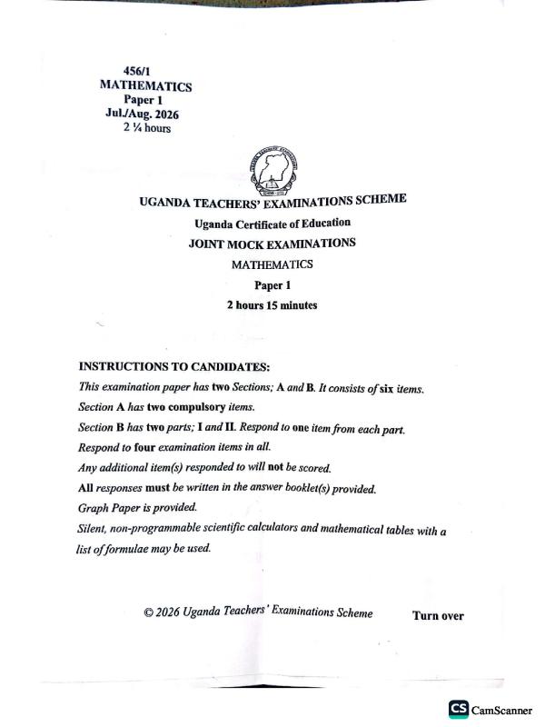 Senior 4 Mathematics UTES Mock Examination 2026