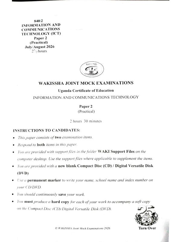 UCE ICT Paper 2 WAKISSHA Mock Exam 2026