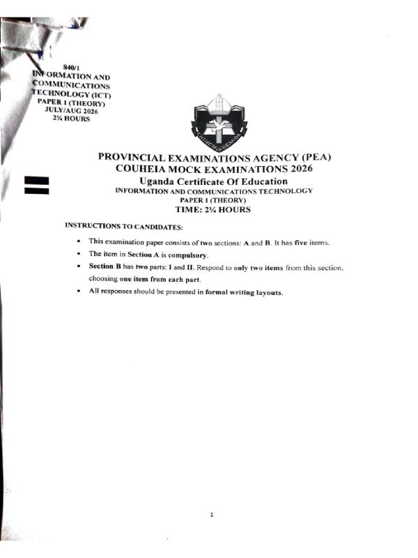 UCE PEA Mock ICT Paper 1 2026