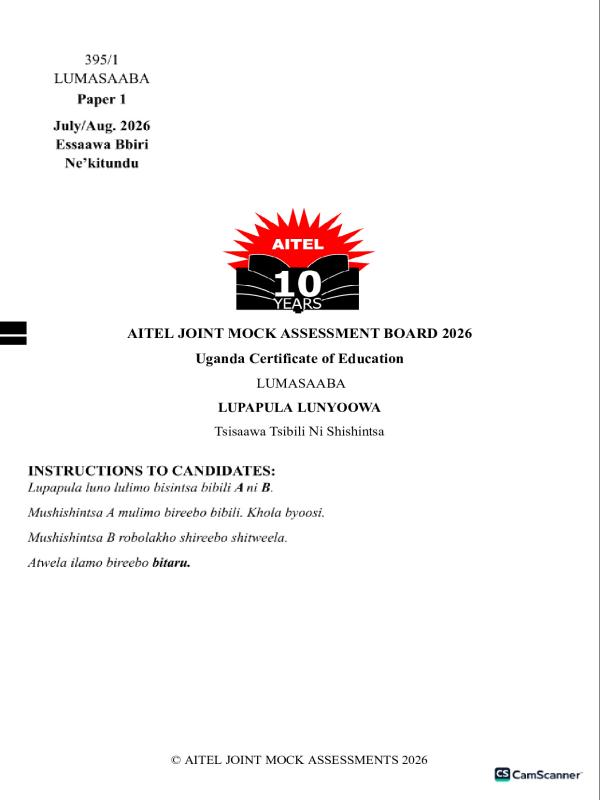 UNEB UCE Lumasaba Mock Examination Papers 2026 - Aitel Joint Mocks