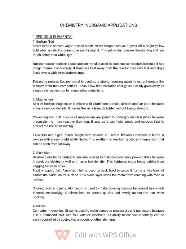 Inorganic Chemistry Applications Study Notes | UNEB A-Level Chemistry
