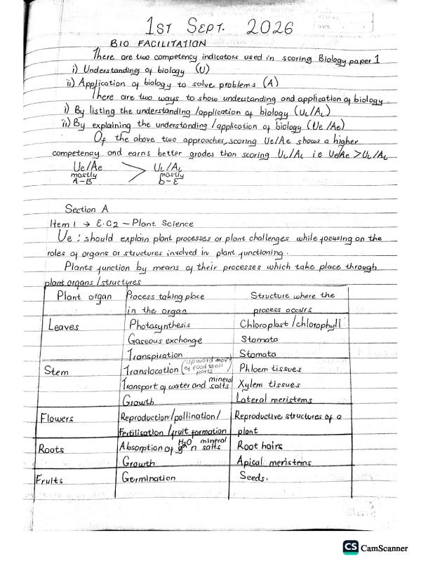 UCE Biology Facilitation Revision Items - St. Joseph of Nazareth