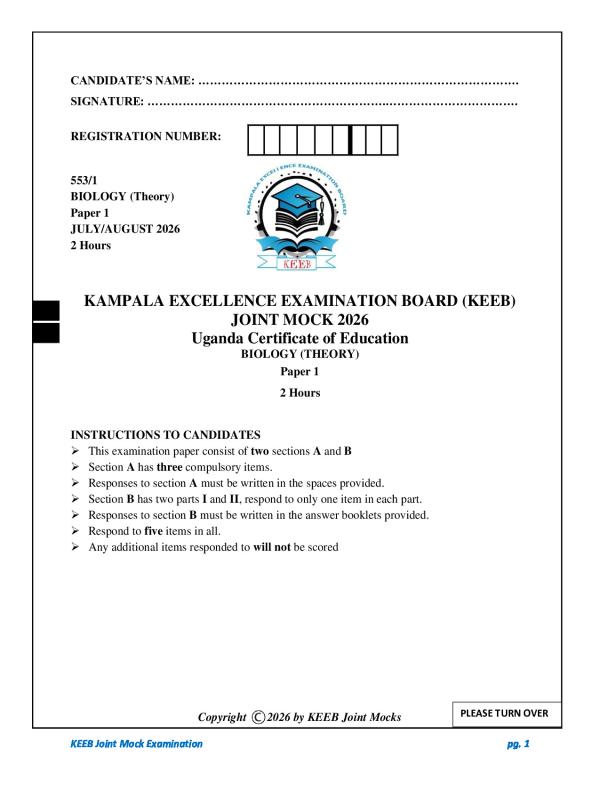 UCE Biology Paper 1 KEEB Mock Examination