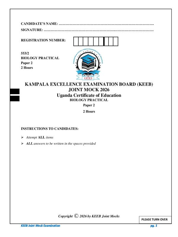 KEEB Joint Mock UCE Biology Paper 2 Past Paper2026