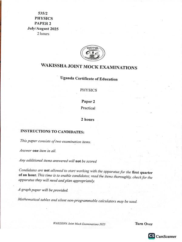 Wakissha Joint Mock Physics Paper 2 Past Paper 2026| UNEB Exam Revision