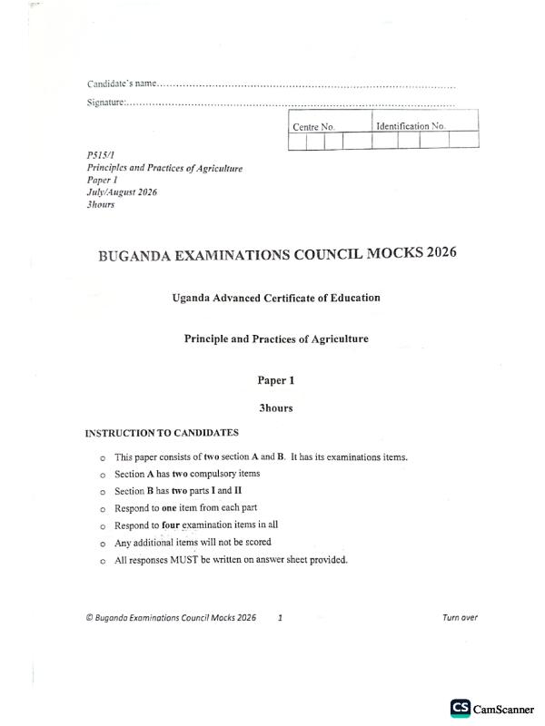 Buganda mock uace Agriculture paper