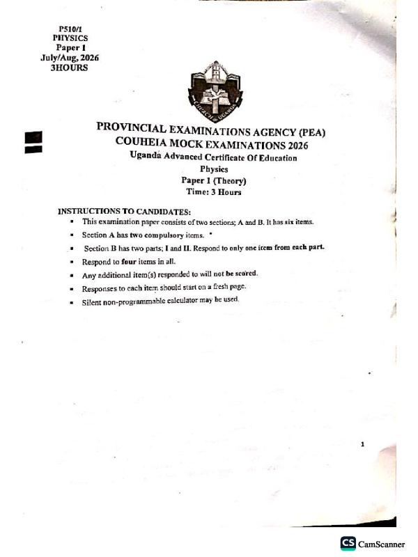 PEA Schools Advanced Level Physics Mock Examination Items 2026