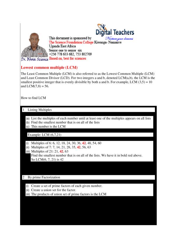 Primary Seven Mathematics: Concept of LCM and GCF