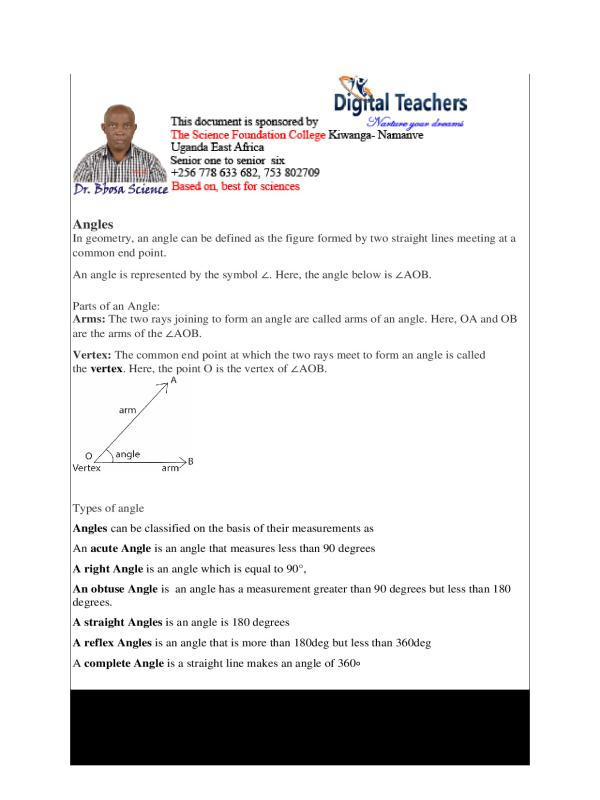 Lines, Angles, and Polygons Mathematics Notes (S1-S4)