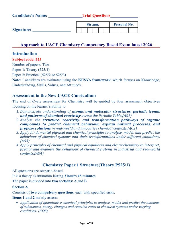 Advanced Level Chemistry Facilitation Work - Uganda Curriculum (A-Level)