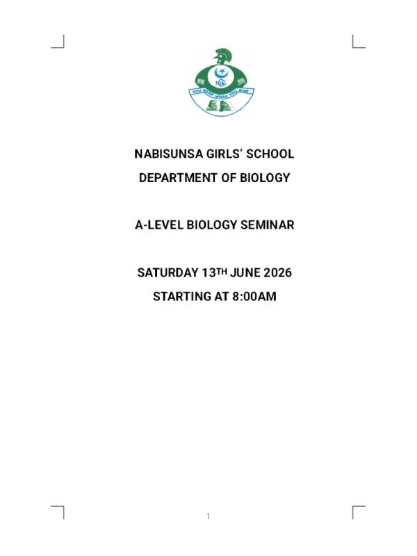 UNEB A-Level BIOLOGY Seminar Revision Questions – Nabisunsa College
