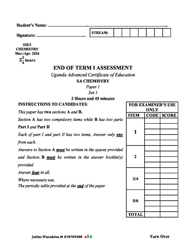 Chemistry s6 revision papers