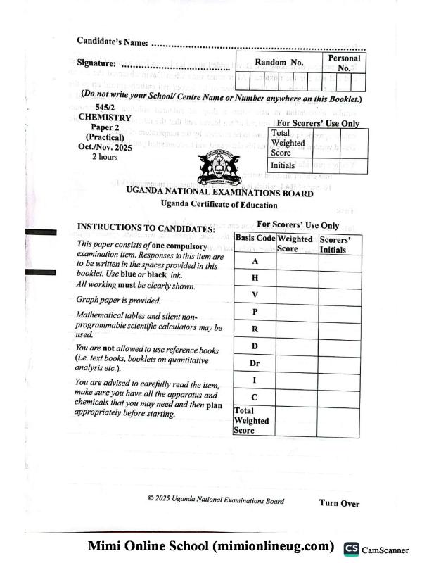 UNEB UCE Chemistry Paper 2 2025 Revision Resource