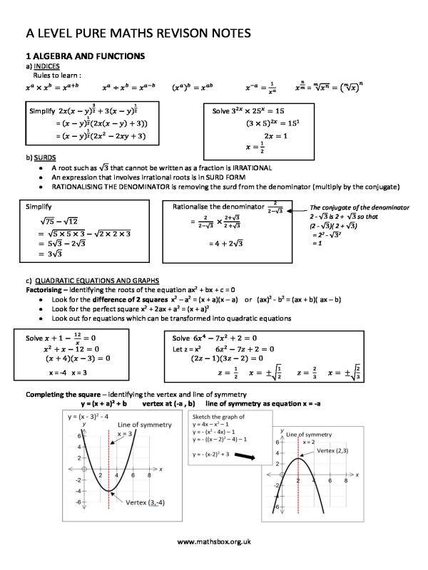 UNEB A-Level Pure Mathematics Review Notes (S5 & S6)