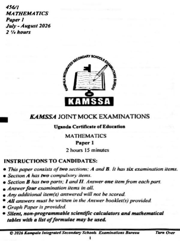 KAMSSA UCE Mathematics Mock Exam 2026