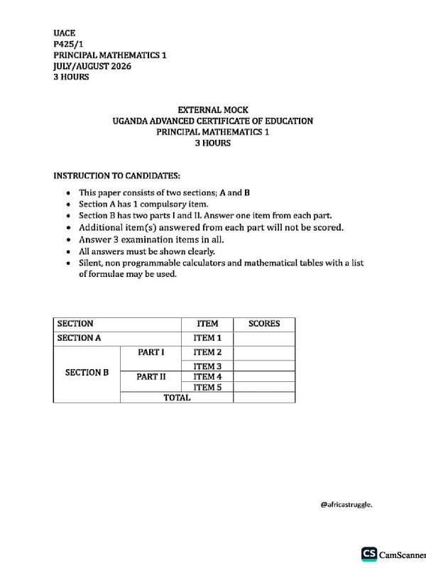 Senior Six Scenario-Based Principal mathematics Questions | UNEB A-Level Revision