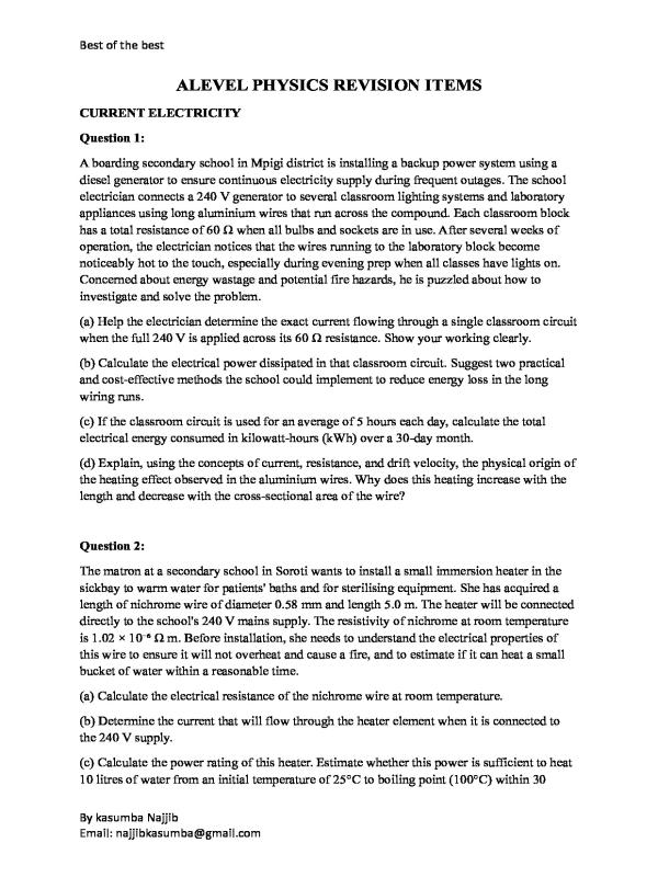 A-Level Physics Revision items 2026